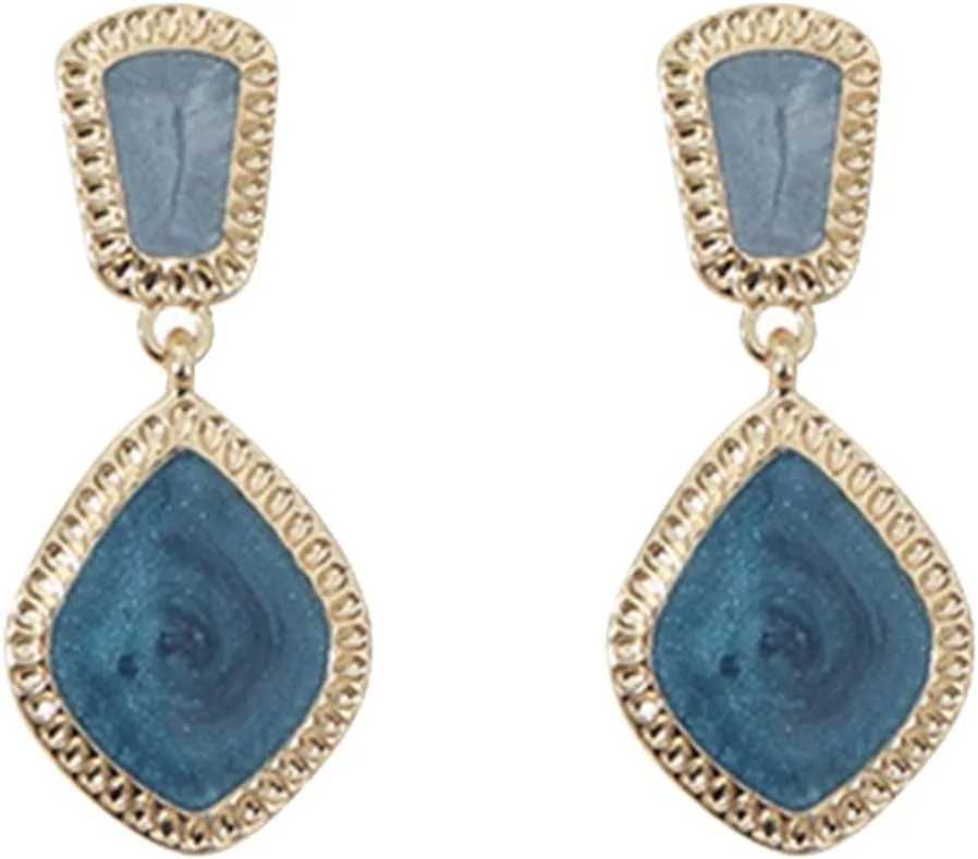 10 Dollars and under Blue Crystal Drop Earrings for Women Boho Vintage Elegant Gold Plated Geometric Dangle Earrings for Her Friend Wife Mom Anniversary Birthday Mother's Day Gifts Clearance Outlet