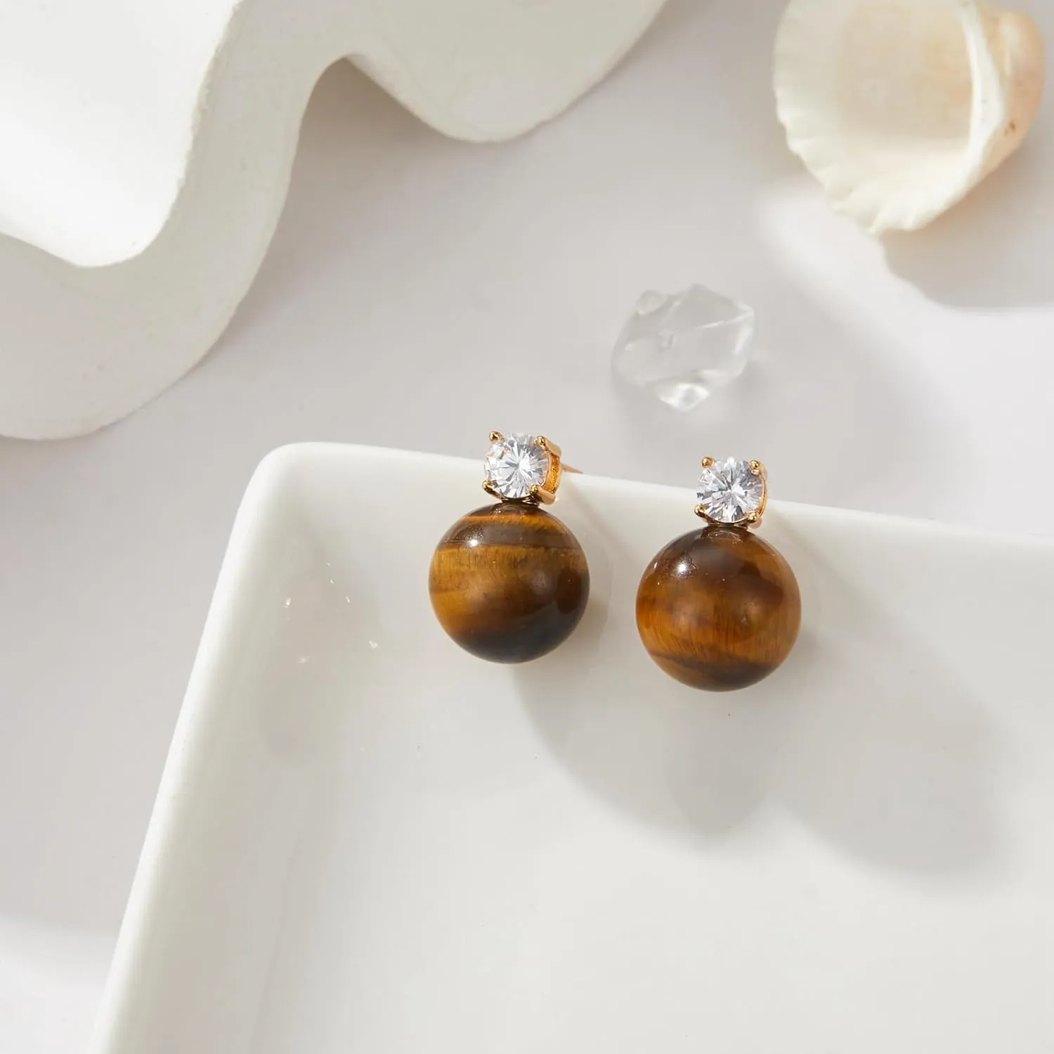 14K/18K Gold Plated Dangle Drop Earrings, Shell Pearl Earrings for Women, Dangle Huggie Earrings