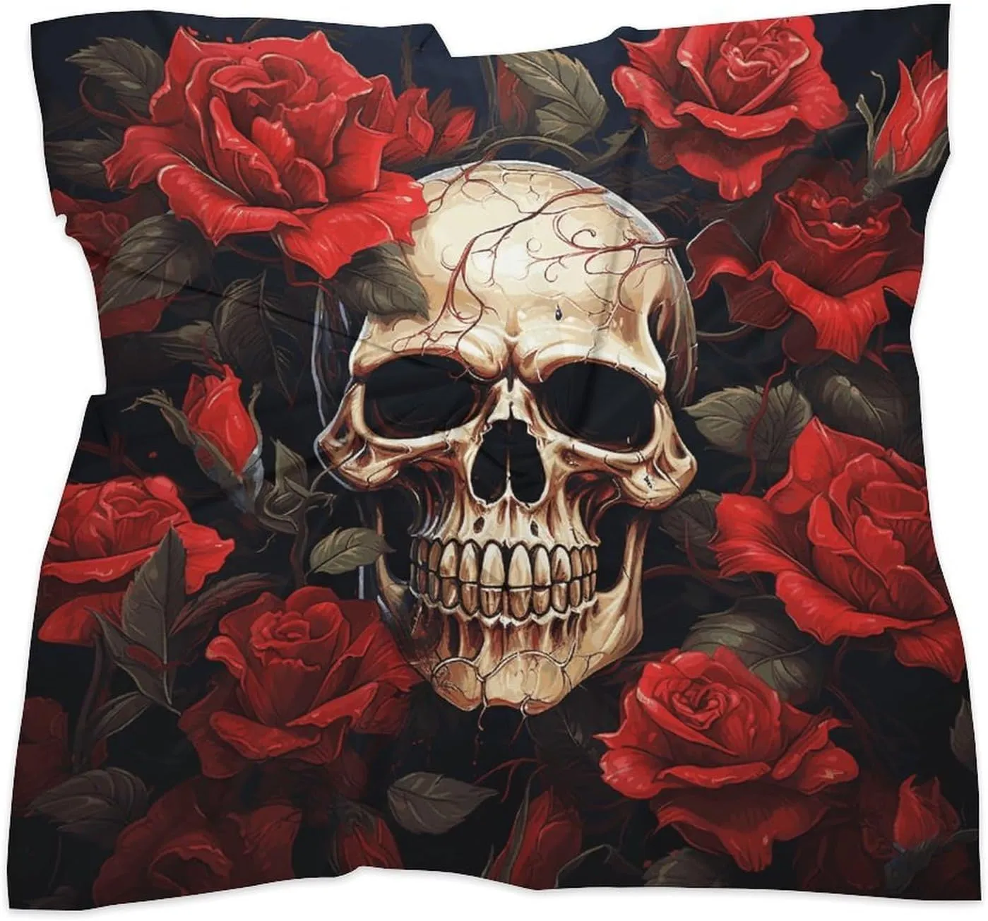 18" Silk Scarf Lightweight Satin Skull Rose-Red Head Scarf Fashion Neck Head Scarves Headband Silk Scarves for Women Men Boho Hair Wrap Kerchief Hair Bandanas Square Neckerchief
