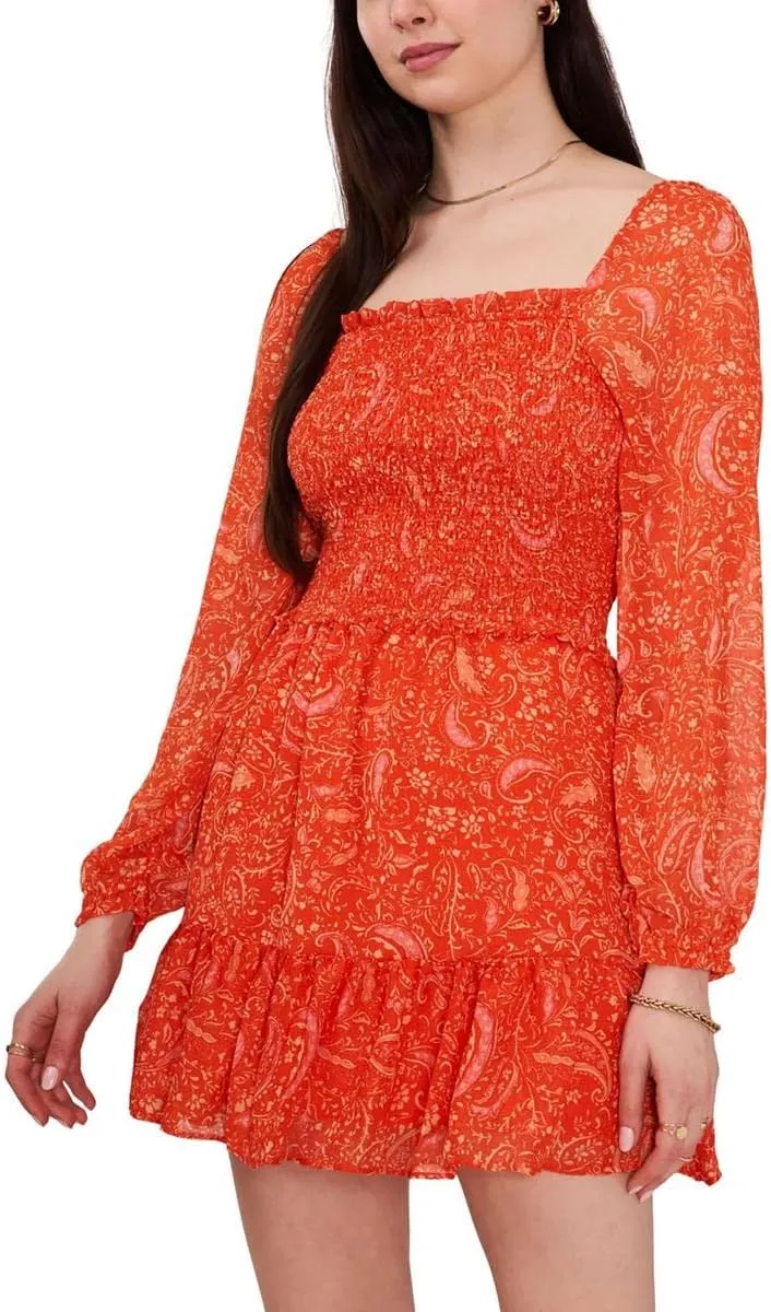 1.STATE Womens Floral Short Mini Dress Orange M