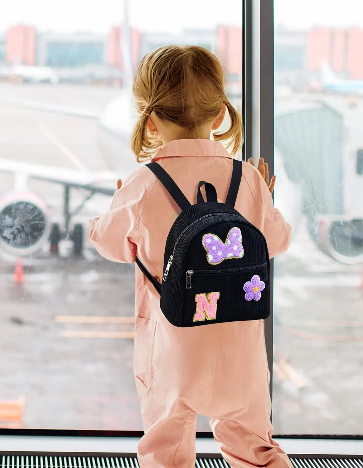 2 3 4 5 6 Year Old Girl Gifts Chenille Initial Mouse Bow Mini Backpack, Corduroy Toddler Backpacks Christmas Birthday Gifts for Girls 2-4 5-6, Black Mini Diaper Bag Must Haves for Park Travel Letter N