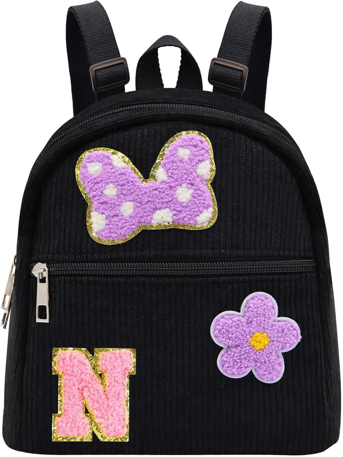 2 3 4 5 6 Year Old Girl Gifts Chenille Initial Mouse Bow Mini Backpack, Corduroy Toddler Backpacks Christmas Birthday Gifts for Girls 2-4 5-6, Black Mini Diaper Bag Must Haves for Park Travel Letter N