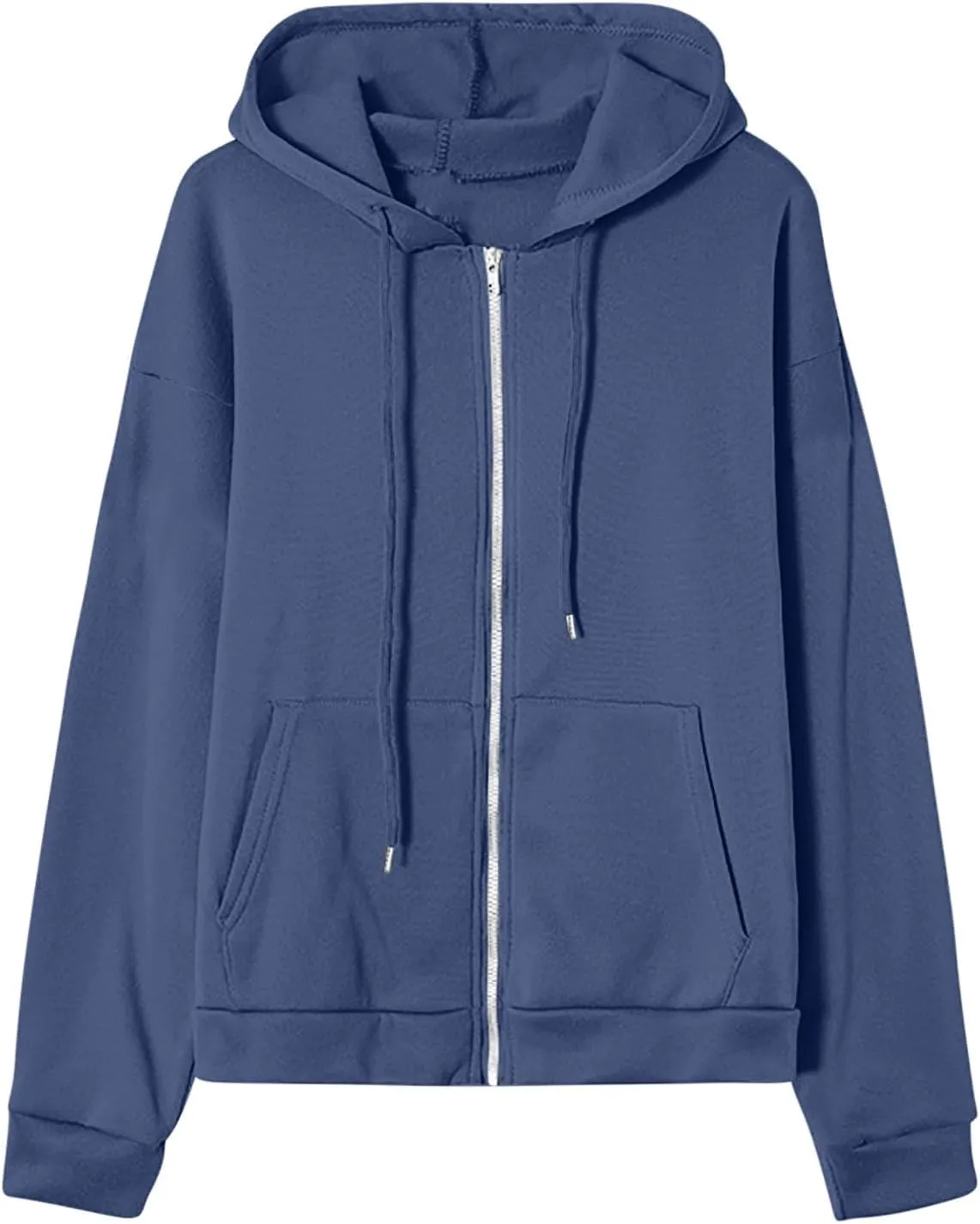 2024 Fall Trendy Hoodie Oversized Solid Long Sleeve Full Zip Up Casual Drawstring Hooded Jacket Loose Open Front Coat