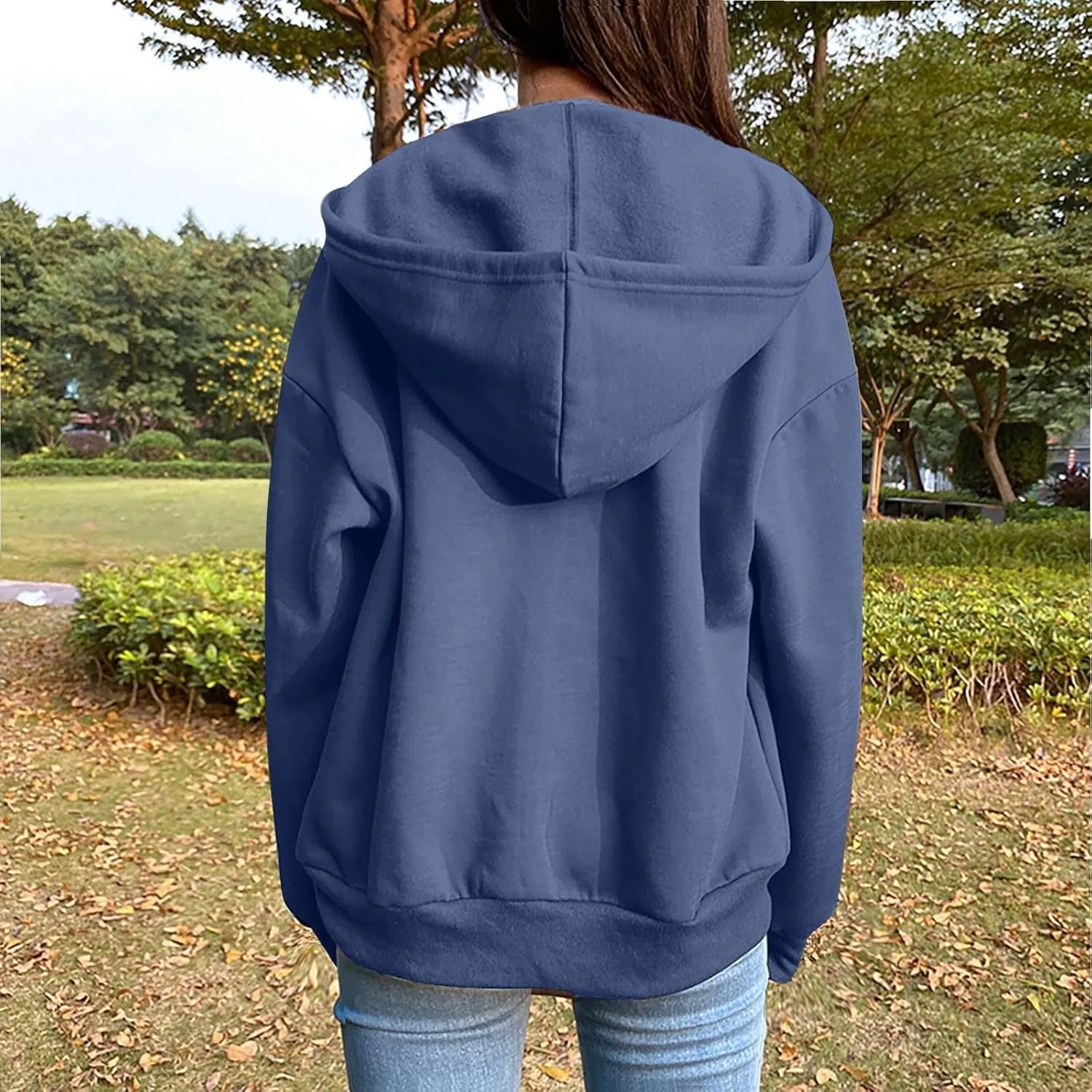 2024 Fall Trendy Hoodie Oversized Solid Long Sleeve Full Zip Up Casual Drawstring Hooded Jacket Loose Open Front Coat