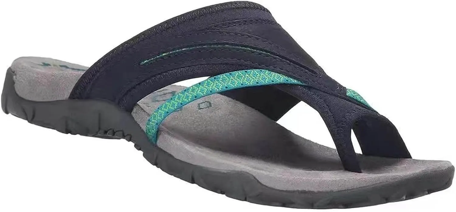 2025 Stylish Orthopedic Sandals for Women Colorblock Summer Beach Comfy Slipper Slip on Toe Ring Casual Flip Flop