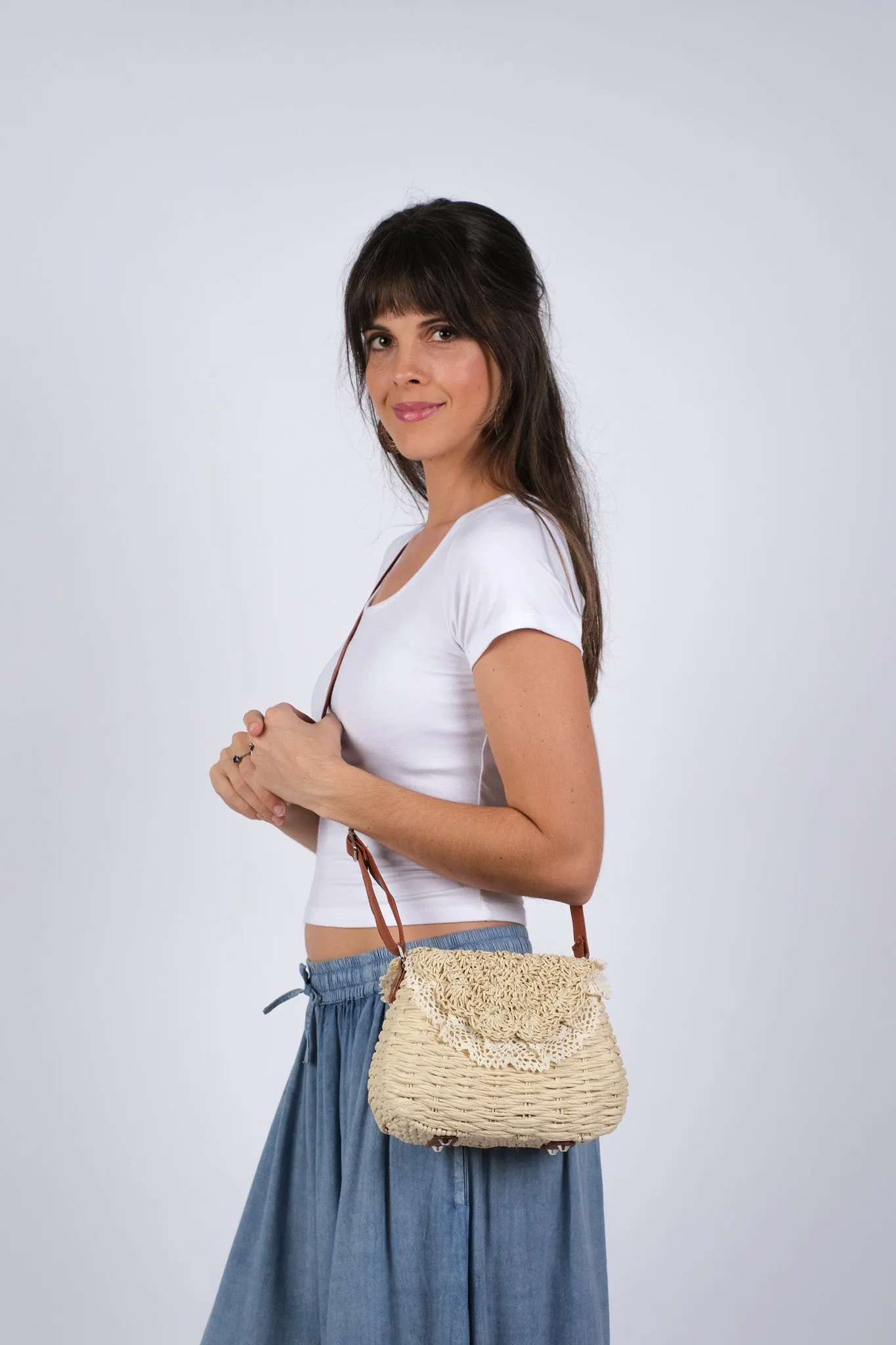 225453 Willow Weave Woven Straw Wicker Purse