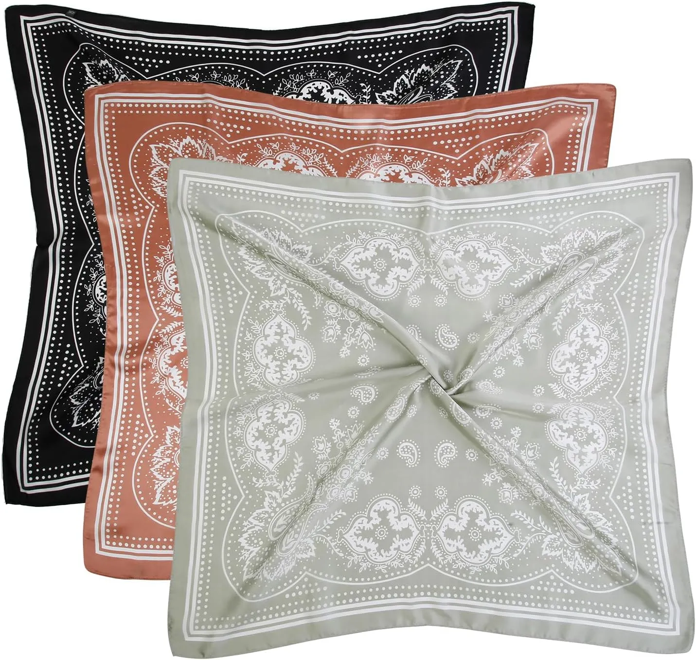 27.5" Square Satin Head Scarves - 3 Pcs Satin Bandanas for Women Headband Scarf Hair Scarves Silk Feeling Scarf Boho Headwear