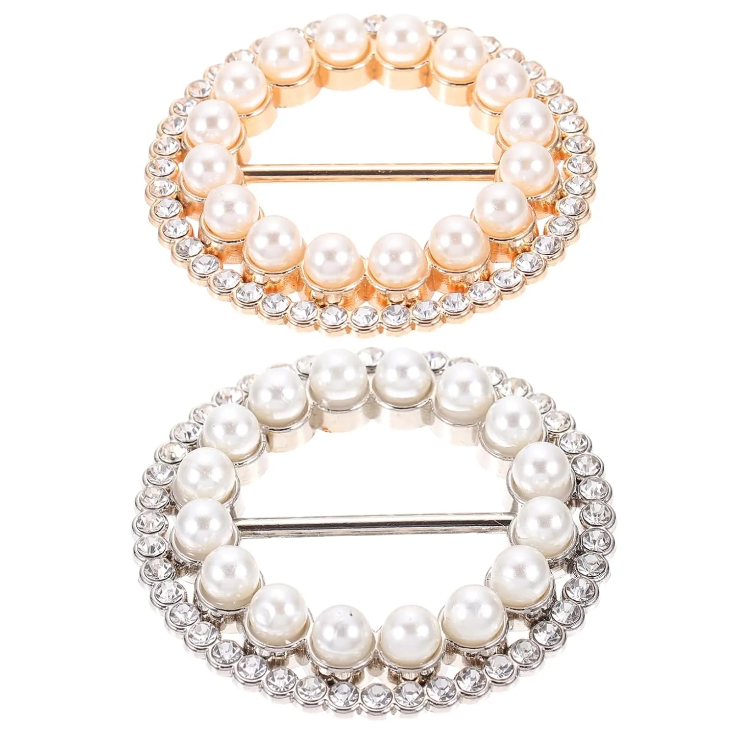 2Pcs Elegant T Shirt Clips with Rhinestone and Pearl Embellishments Versatile Scarf Tie Rings for Women and Fashion Accessories for Scarves Bags and More