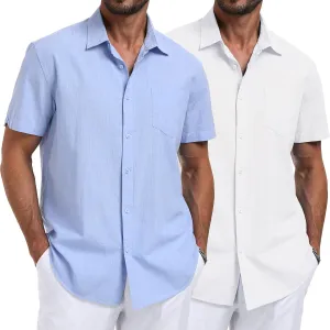 3 Pack Mens Linen Shirts Button Down Short Sleeve Shirt Casual Summer Beach Vacation Tops with Pocket