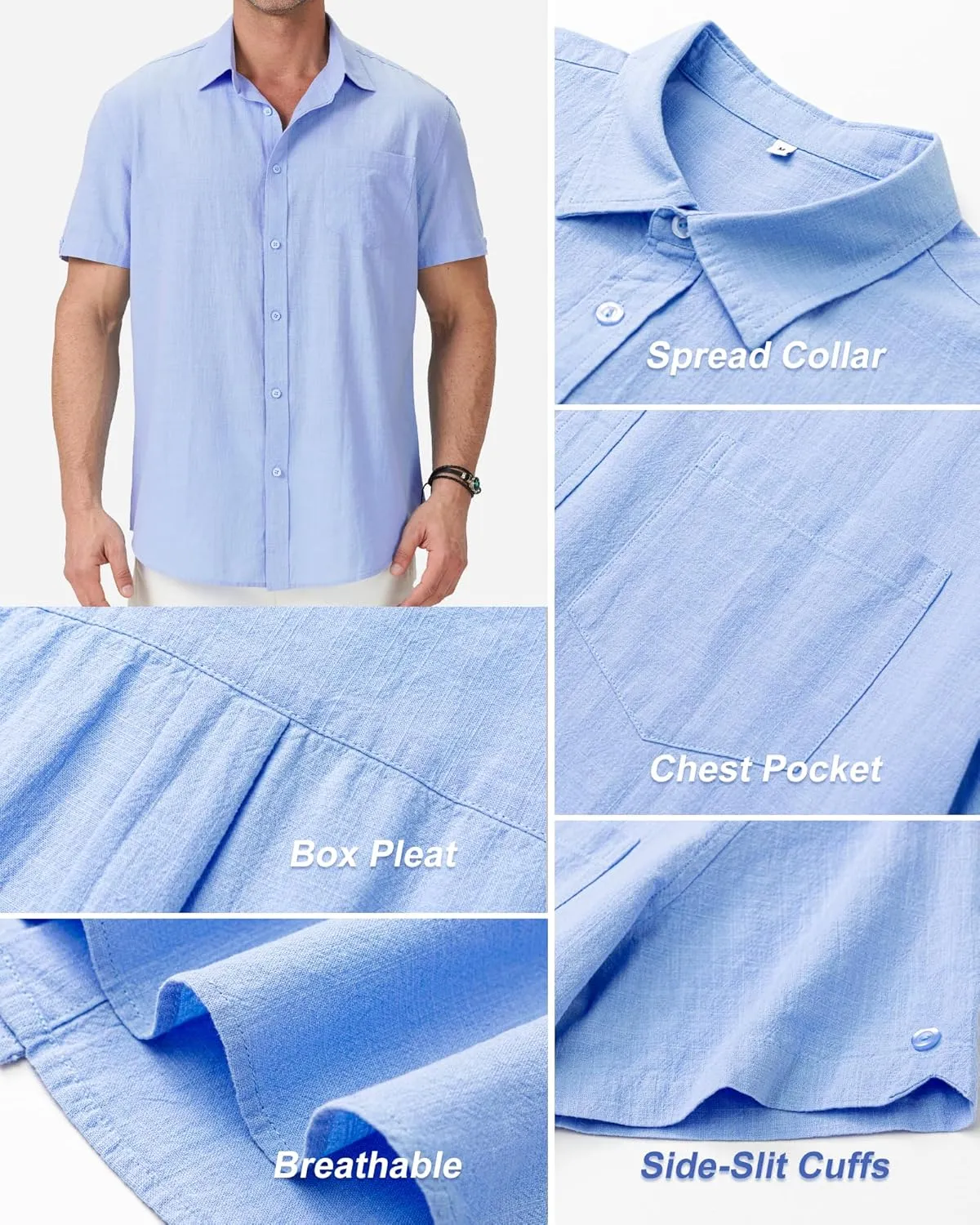 3 Pack Mens Linen Shirts Button Down Short Sleeve Shirt Casual Summer Beach Vacation Tops with Pocket