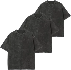 3 Pcs Men's Oversized T-Shirts Unisex Cotton Wash Short Sleeves Vintage Streetwear Loose Fit Casual Solid Basic Tee Tops