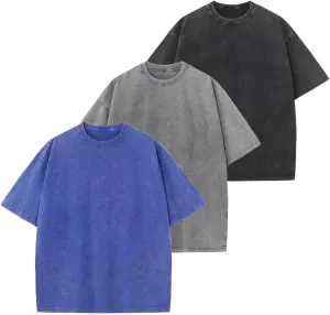 3 Pcs Men's Oversized T-Shirts Unisex Cotton Wash Short Sleeves Vintage Streetwear Loose Fit Casual Solid Basic Tee Tops