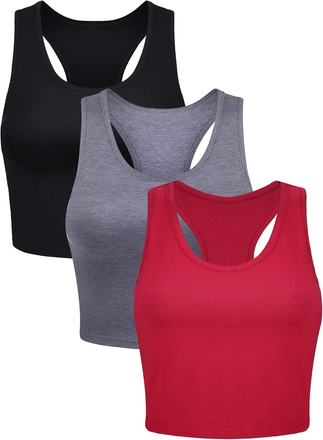 3 Pieces Crop Tops for Women, Workout Tops Basic Cropped Tank Tops Sleeveless Racerback Sports Gym Crop Tank for Teen Girls