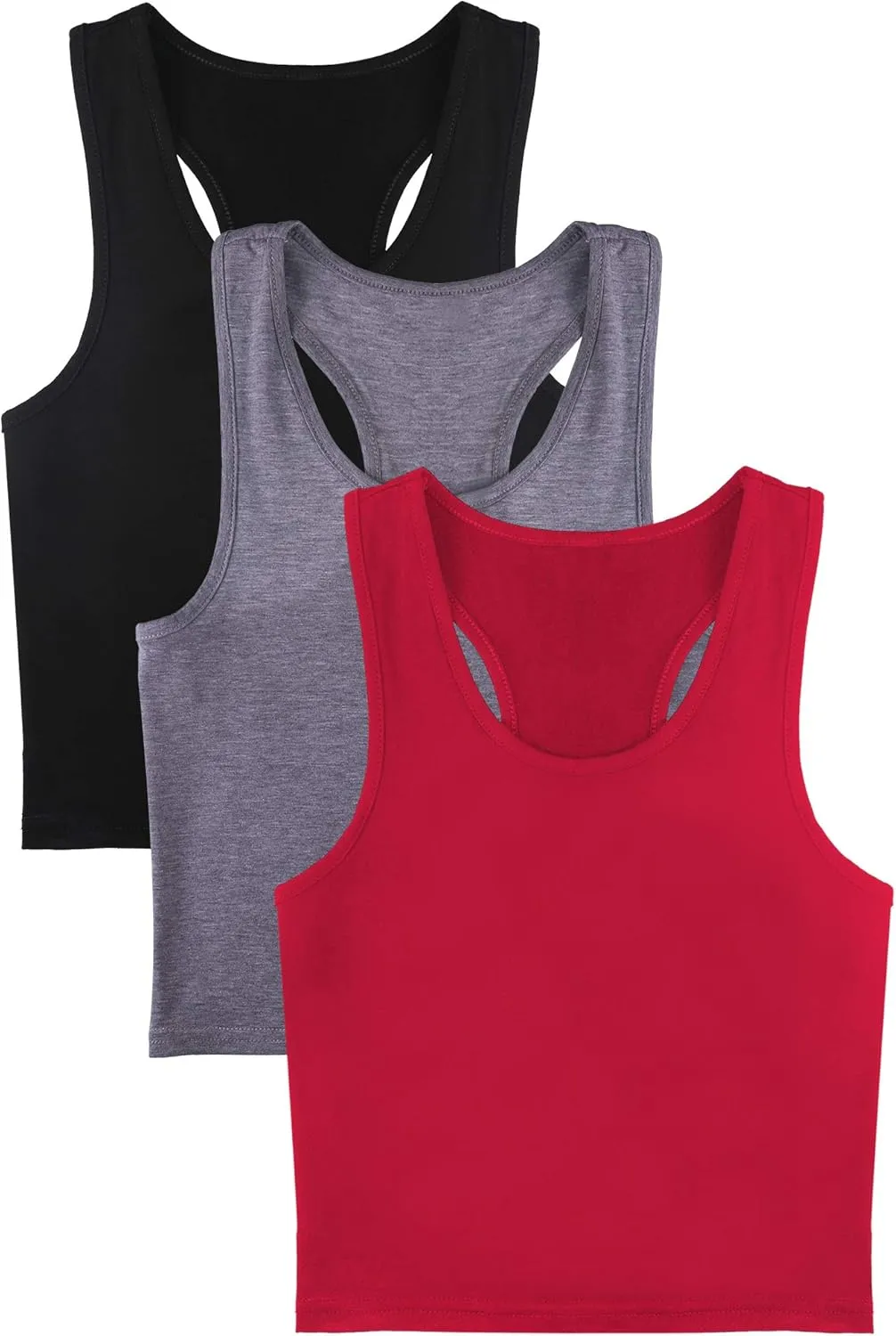 3 Pieces Crop Tops for Women, Workout Tops Basic Cropped Tank Tops Sleeveless Racerback Sports Gym Crop Tank for Teen Girls