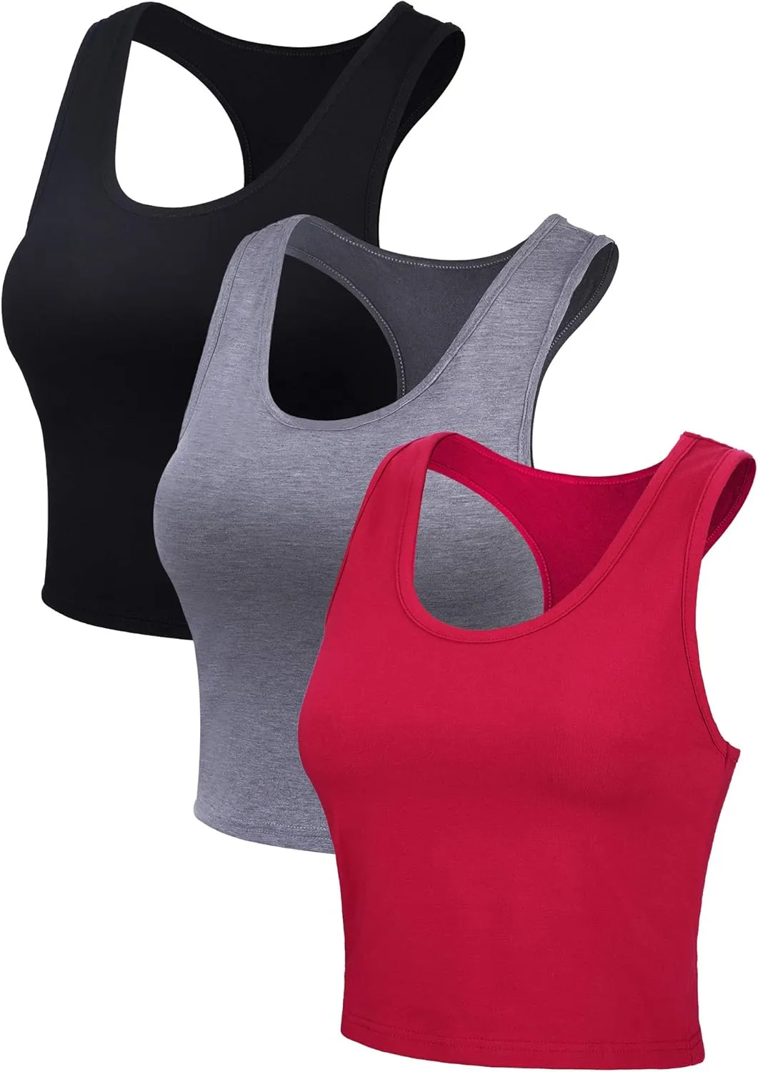 3 Pieces Crop Tops for Women, Workout Tops Basic Cropped Tank Tops Sleeveless Racerback Sports Gym Crop Tank for Teen Girls