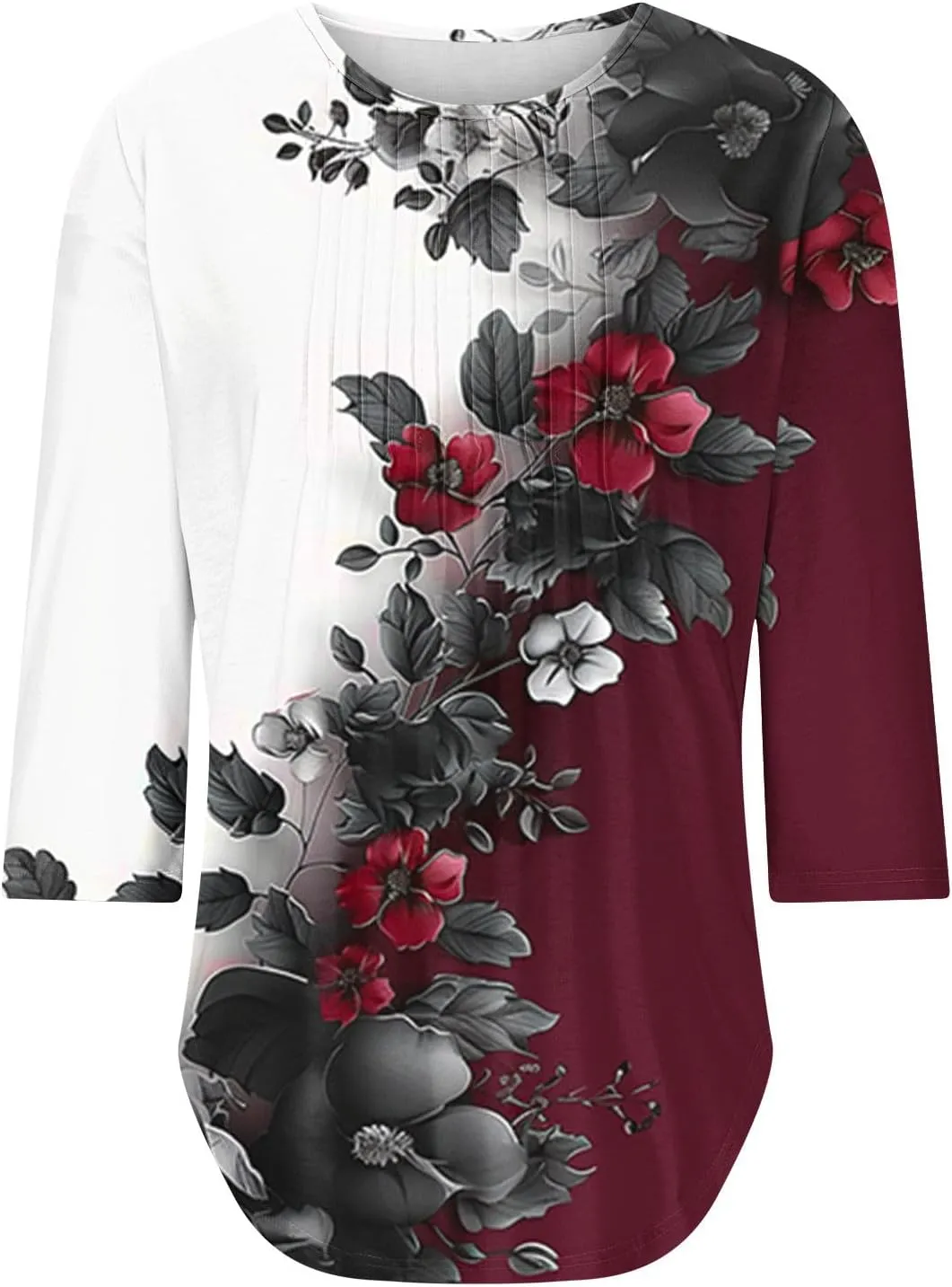 3/4 Length Sleeve Tops for Women Summer Dressy Casual Front Pleated Crewneck Shirts Flowy Tunic Tops Trendy Clothes