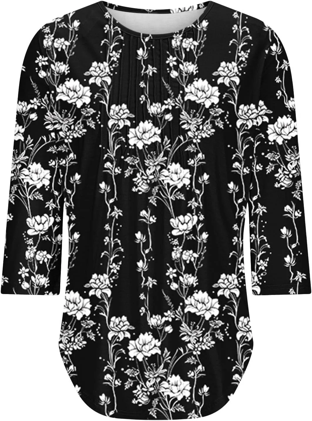 3/4 Length Sleeve Tops for Women Summer Dressy Casual Front Pleated Crewneck Shirts Flowy Tunic Tops Trendy Clothes