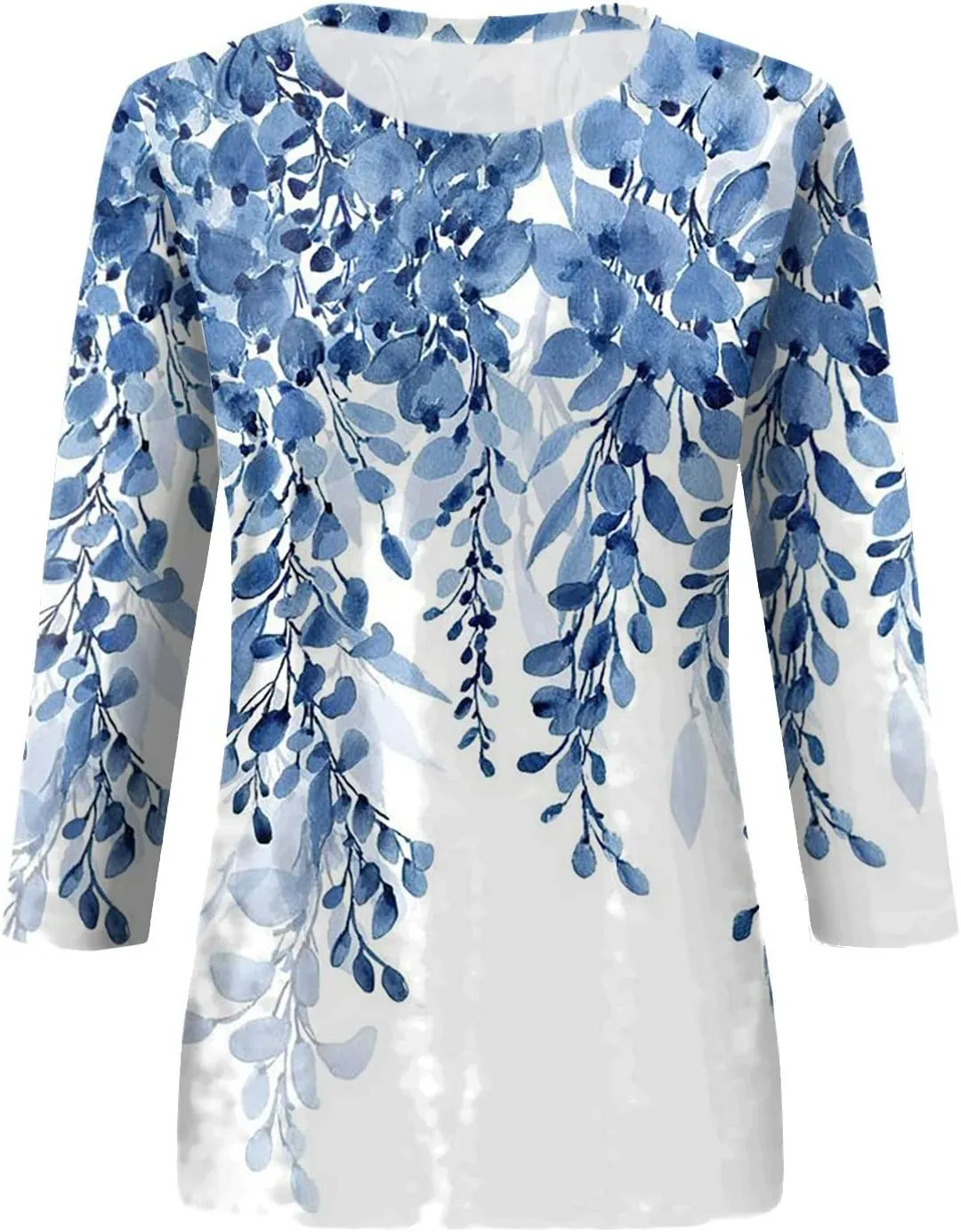 3/4 Length Sleeve Womens Tops Crewneck Floral Graphic Plus Size Shirts Three Quarter Loose Casual Dressy Blouses