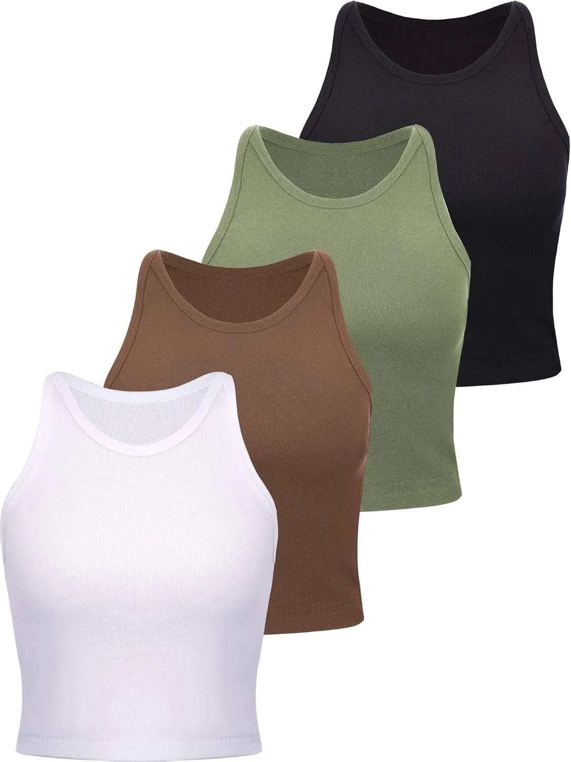 4 Pieces Basic Crop Tank Tops Women Racerback Crop Tops Cotton Sport for Girls Lady Daily Wearing