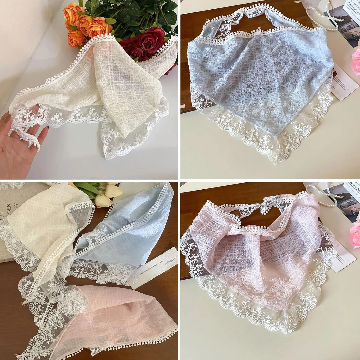 4PCS Head Scarf, Sweet Lace Headbands, Boho Triangle Bandanas, Country Style Hair Accessories for Women Girls