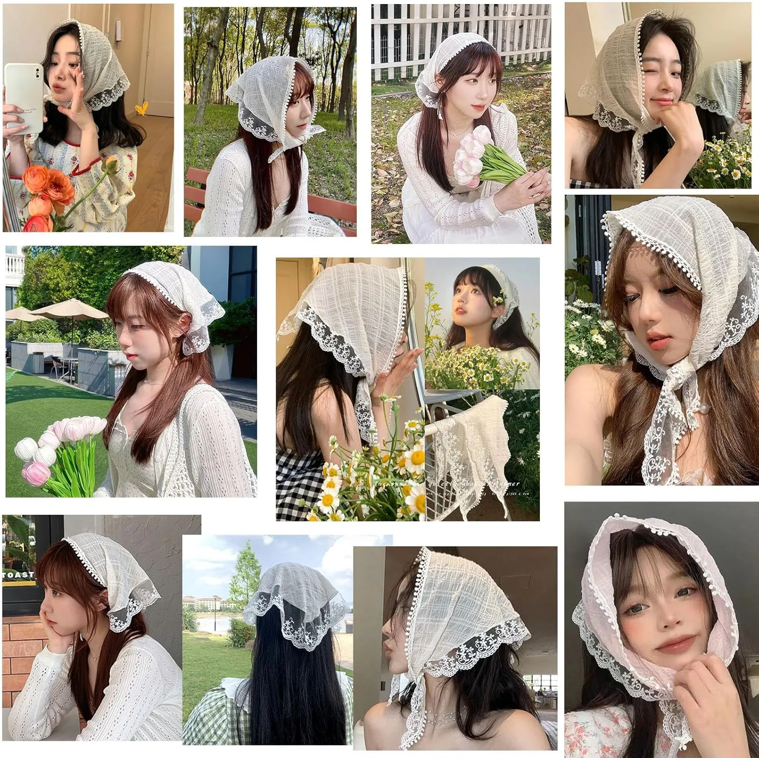 4PCS Head Scarf, Sweet Lace Headbands, Boho Triangle Bandanas, Country Style Hair Accessories for Women Girls