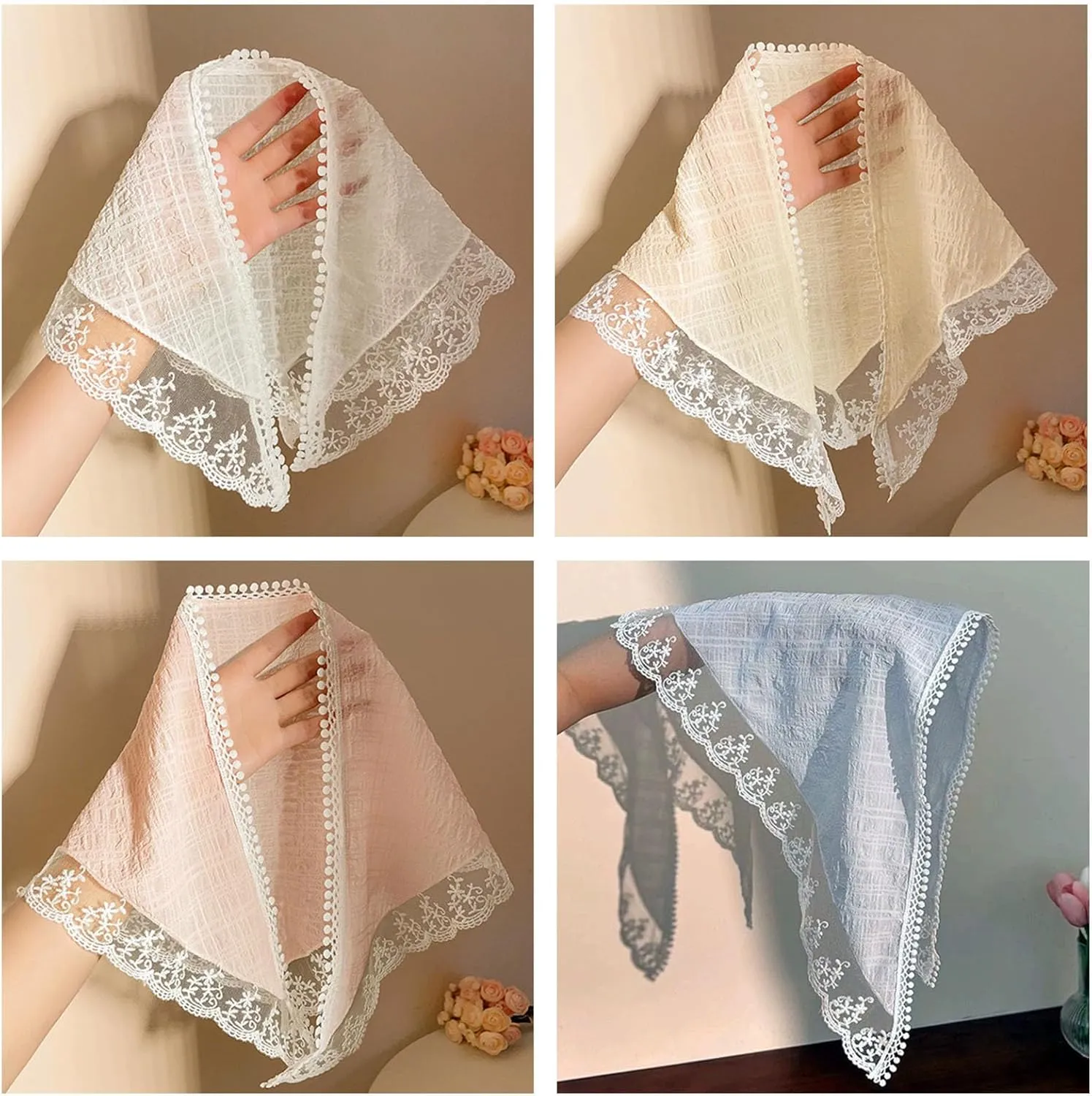 4PCS Head Scarf, Sweet Lace Headbands, Boho Triangle Bandanas, Country Style Hair Accessories for Women Girls