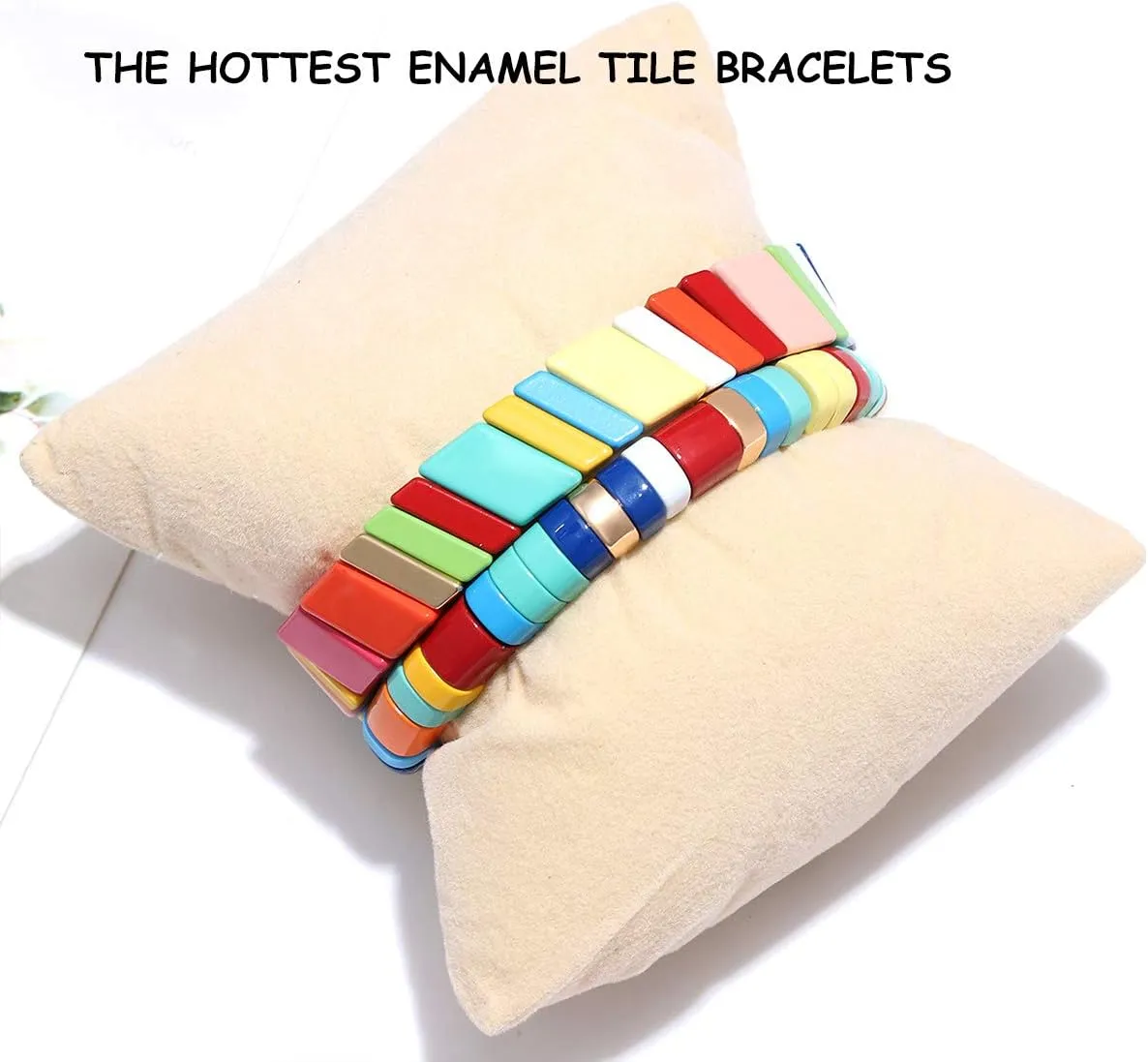 4PCS Rainbow Enamel Tile Bracelets for Women Multicolored Tile Bead Stretch Bracelets Set Stackable Colorblock Beaded Wrap Bangle Bracelet for Men
