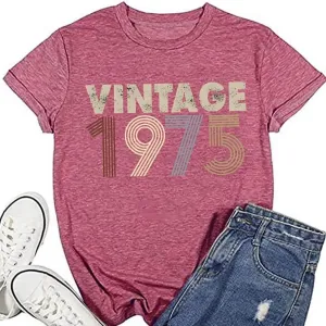 50th Birthday Gift Tee Shirts for Women Crew Neck Short Sleeve Retro Birthday Party Casual Loose Graphic Tee Tops