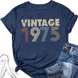 50th Birthday Gift Tee Shirts for Women Crew Neck Short Sleeve Retro Birthday Party Casual Loose Graphic Tee Tops