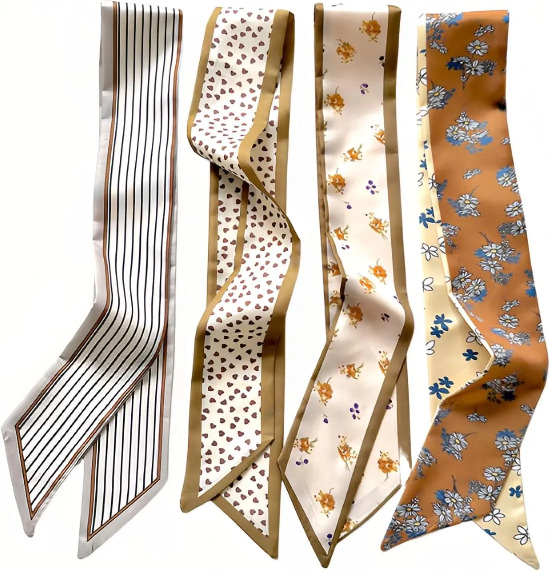 8Pcs Fashion Hair Scarves for Women in 4 Different Patterns, Multifunctional Satin Headband Scarf for Bag and Hair Accessories