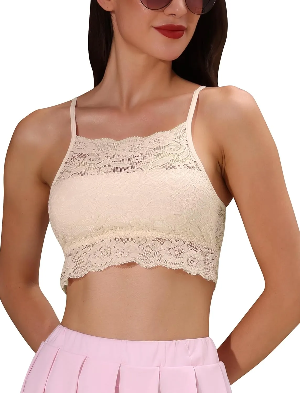 ABAFIP Women's Lace Cami Crop Top Spaghetti Strap Keyhole Cutout Back Sheer Camisole Tanks Going Out Tops