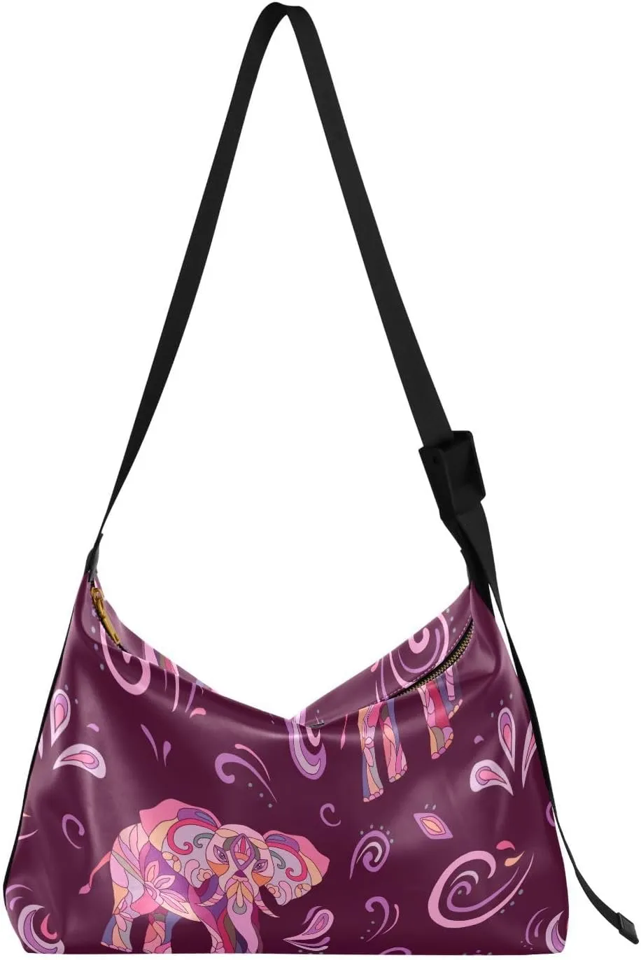 Abstract Indian Elephant Hobo Crossbody Bags for Women Leather Large Shoulder Bag Cross Body Trendy Womens Tote Bags Handbag for Travel Shopping