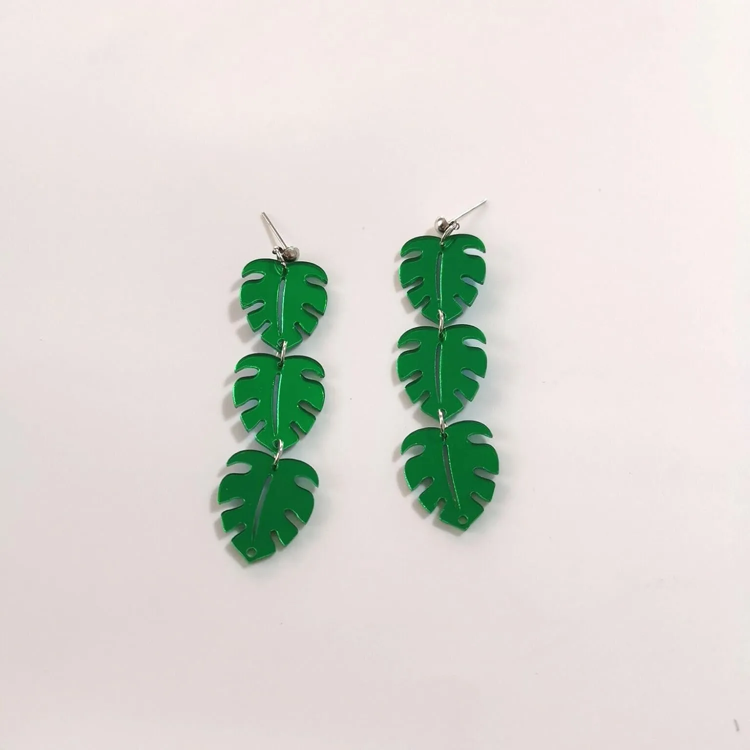 Acrylic Resin Tropical Green 3 Palm Leaf Plant Drop Dangle Earrings monstera Leaves Layered for Women Summer Holiday Beach Jewelry