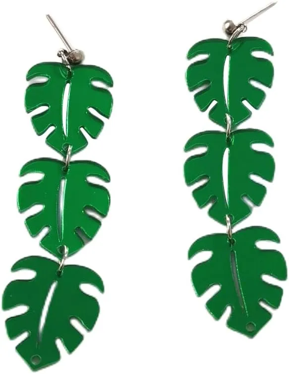 Acrylic Resin Tropical Green 3 Palm Leaf Plant Drop Dangle Earrings monstera Leaves Layered for Women Summer Holiday Beach Jewelry