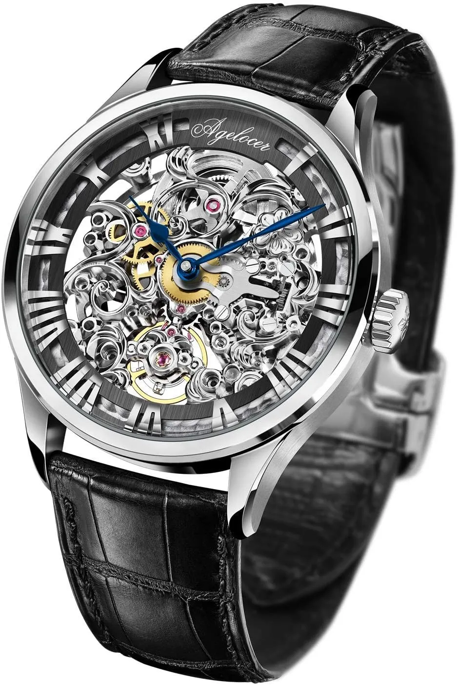 AGELOCER Men's Watch Stainless Steel Skeleton Mechanical Automatic Luxury Top Brand Watches