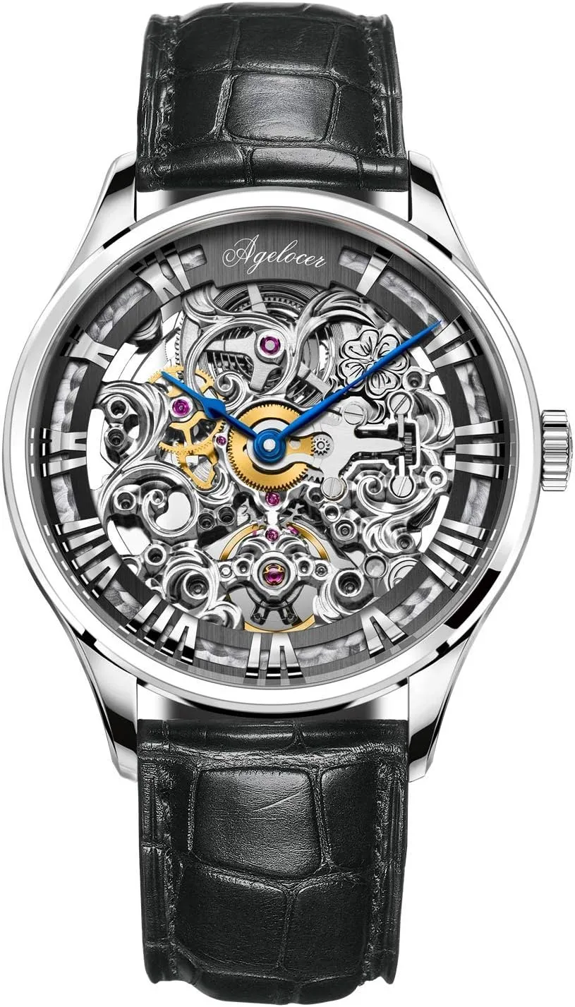 AGELOCER Men's Watch Stainless Steel Skeleton Mechanical Automatic Luxury Top Brand Watches