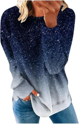Akklian Women's Long Sleeve Crewneck Sweatshirts No Hood Loose Fit Oversized Ombre Tops Fall Lounge Trendy Pullover Sweaters
