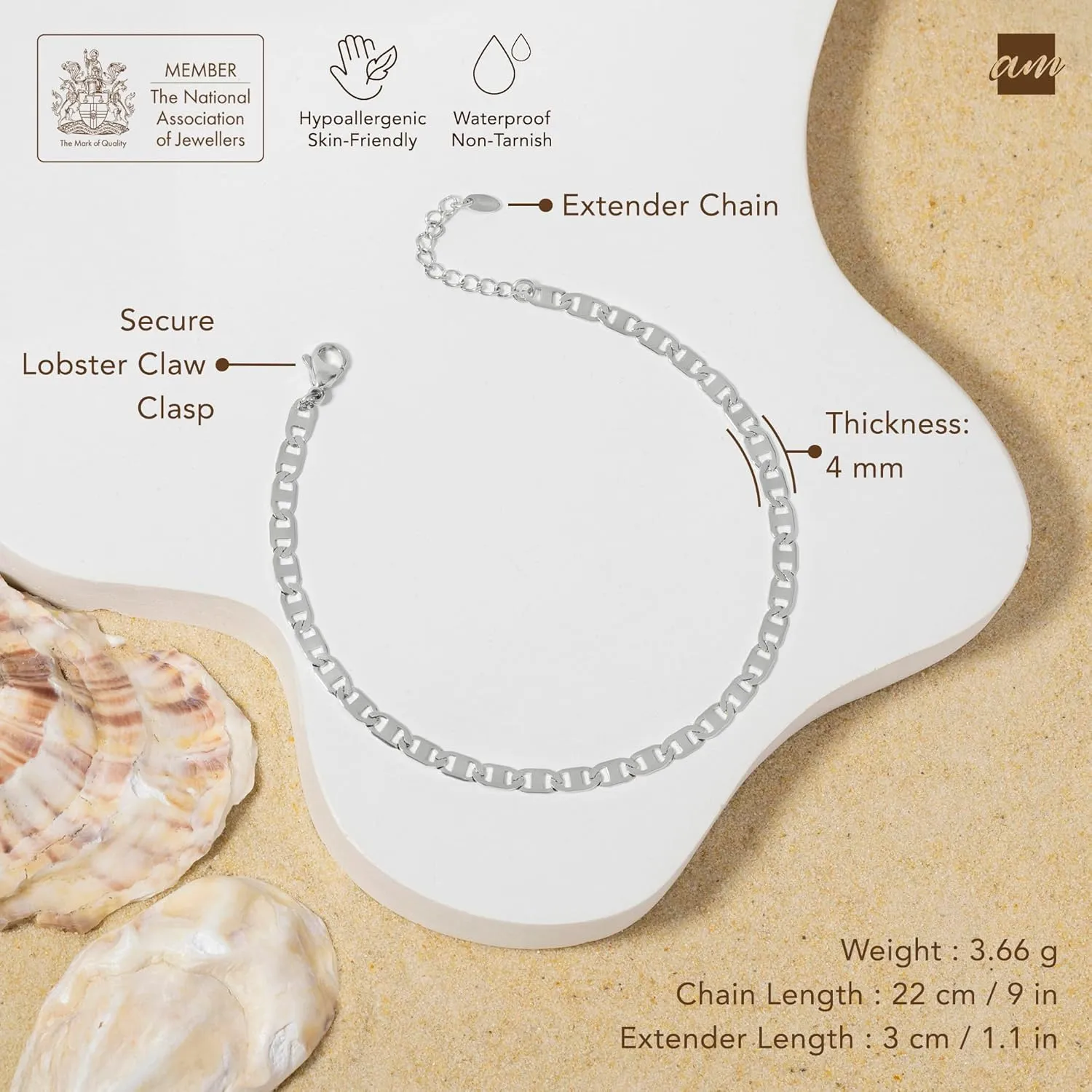 Amberta Silver Gold Waterproof Ankle Bracelets for Women | Boho Layered Anklets for Women | Summer Jewelry, Adjustable Ankle Chain Beaded Rope Heart