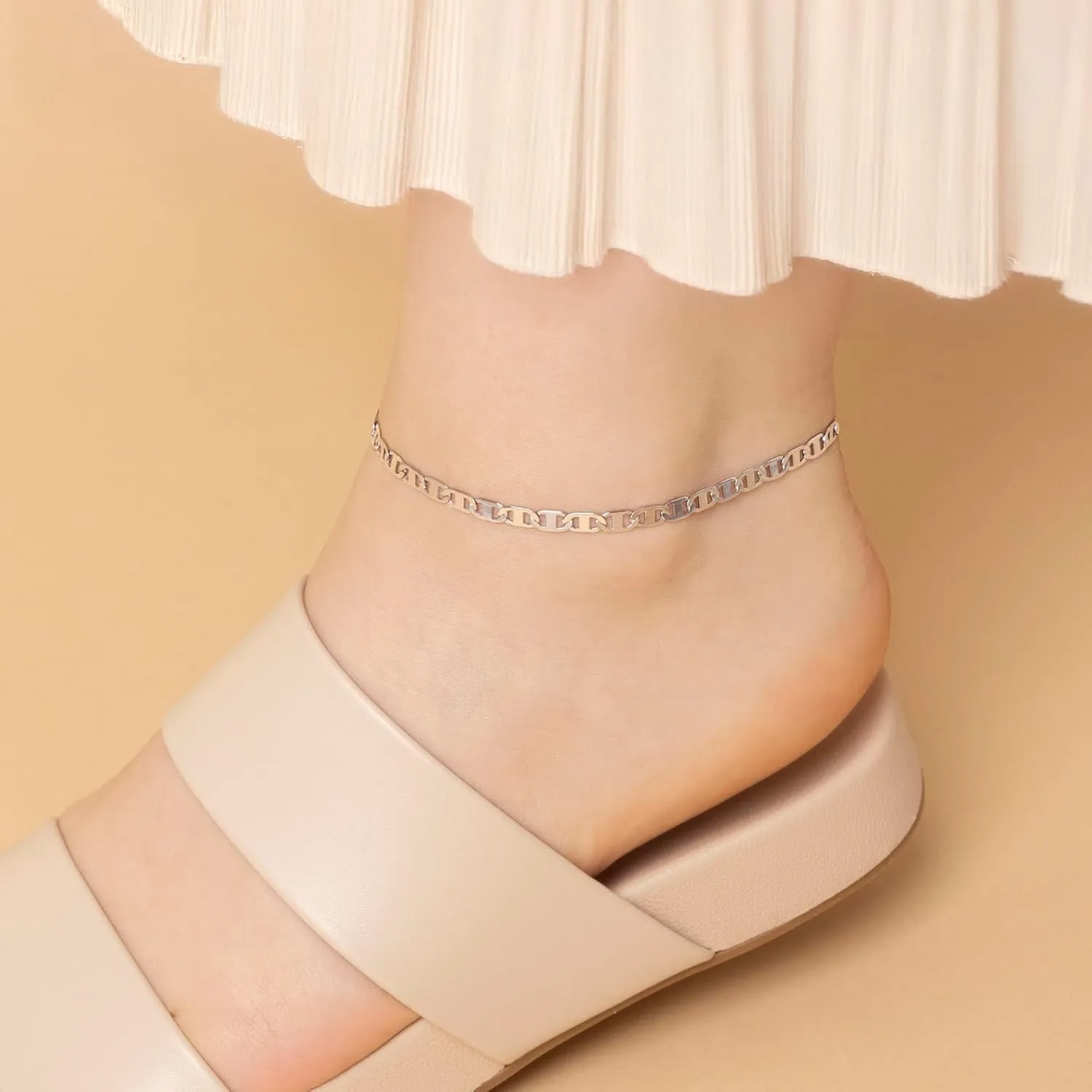 Amberta Silver Gold Waterproof Ankle Bracelets for Women | Boho Layered Anklets for Women | Summer Jewelry, Adjustable Ankle Chain Beaded Rope Heart