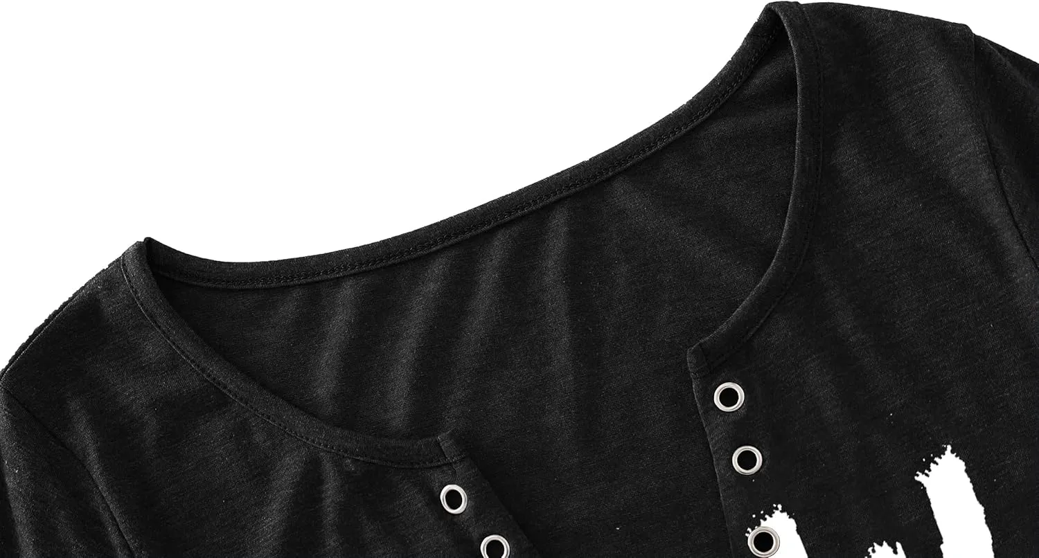 American Flag Shirt Tops Womens 4th of July T-Shirts Ring Hole Short Sleeve Sexy V-Neck Patriotic Tees