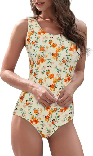 American Trends One Piece Swimsuit Women Modest Bathing Suit Teen Girls Swim Suit Full Coverage Swimsuit Criss Cross Back