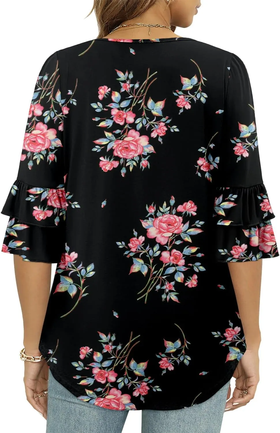 Angerella 3/4 Length Sleeve Womens Tops Dressy Casual Blouses Loose Fit Tunic Tops V Neck T Shirts Spring Summer Outfits