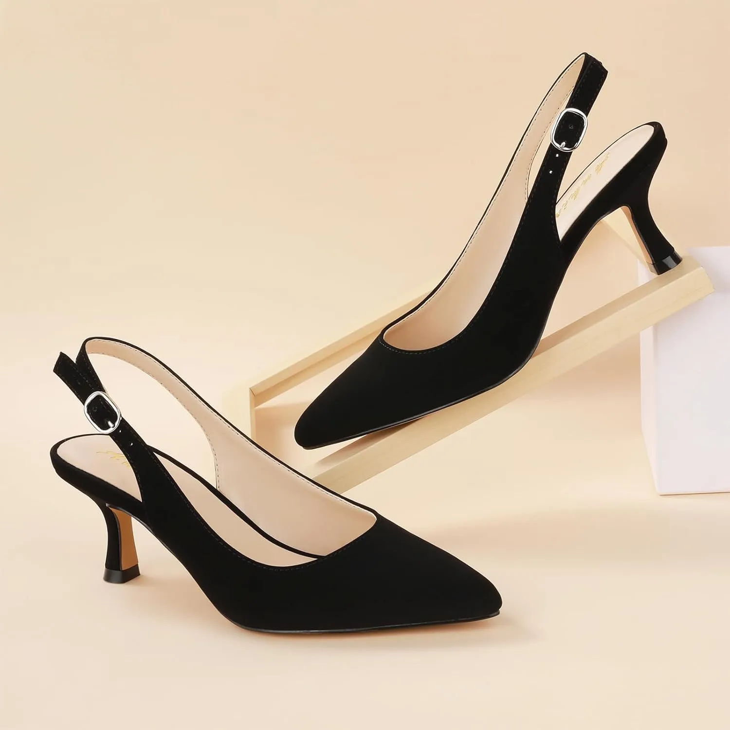 Ankis Slingback Heels for Women Closed Toe Women's Pumps Kitten Heel Wedding Party Casual Dress Shoes