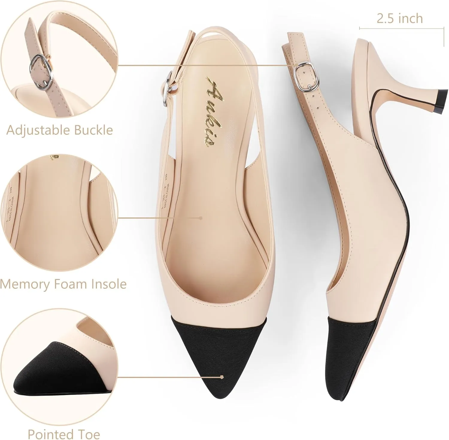 Ankis Slingback Heels for Women Closed Toe Women's Pumps Kitten Heel Wedding Party Casual Dress Shoes