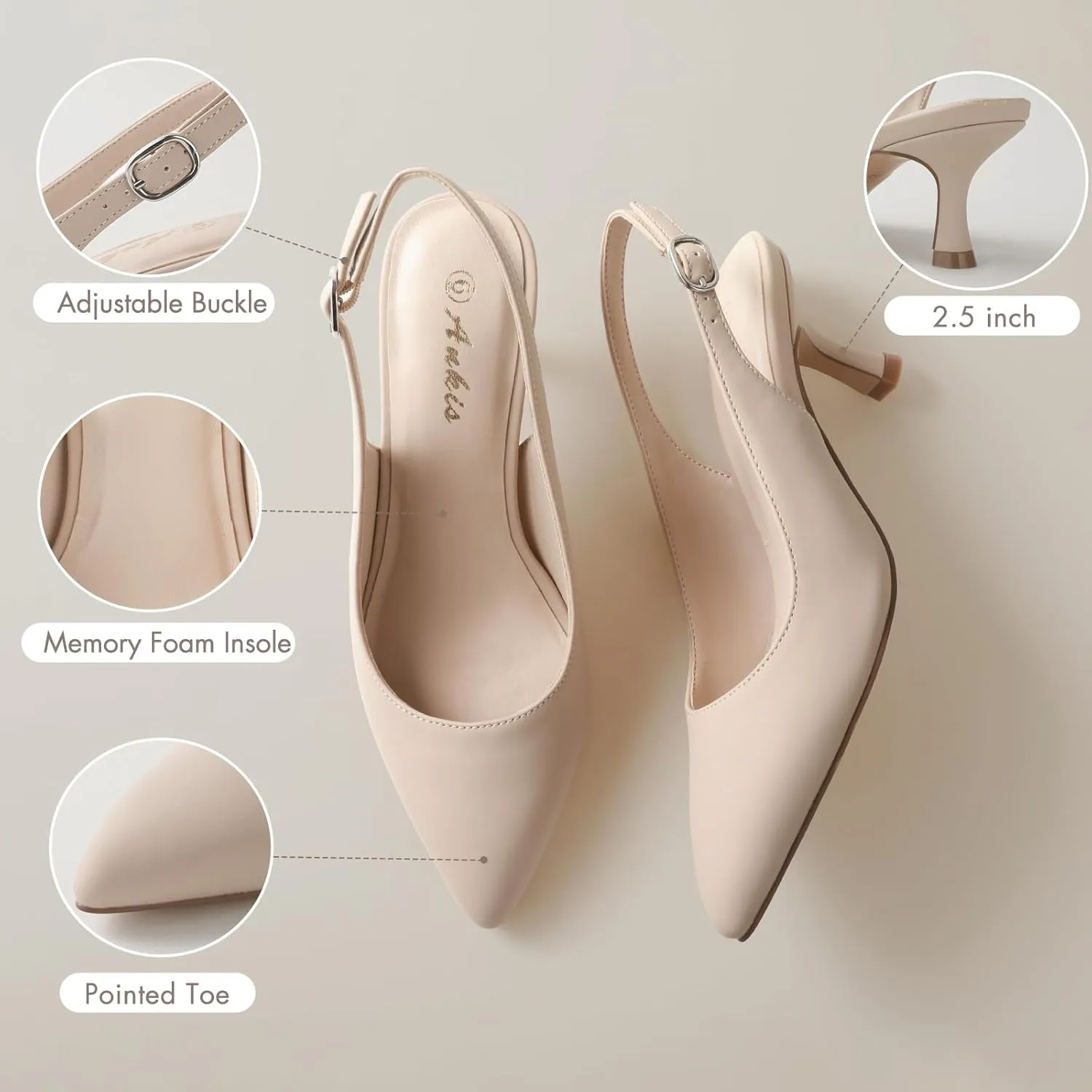 Ankis Slingback Heels for Women Closed Toe Women's Pumps Kitten Heel Wedding Party Casual Dress Shoes