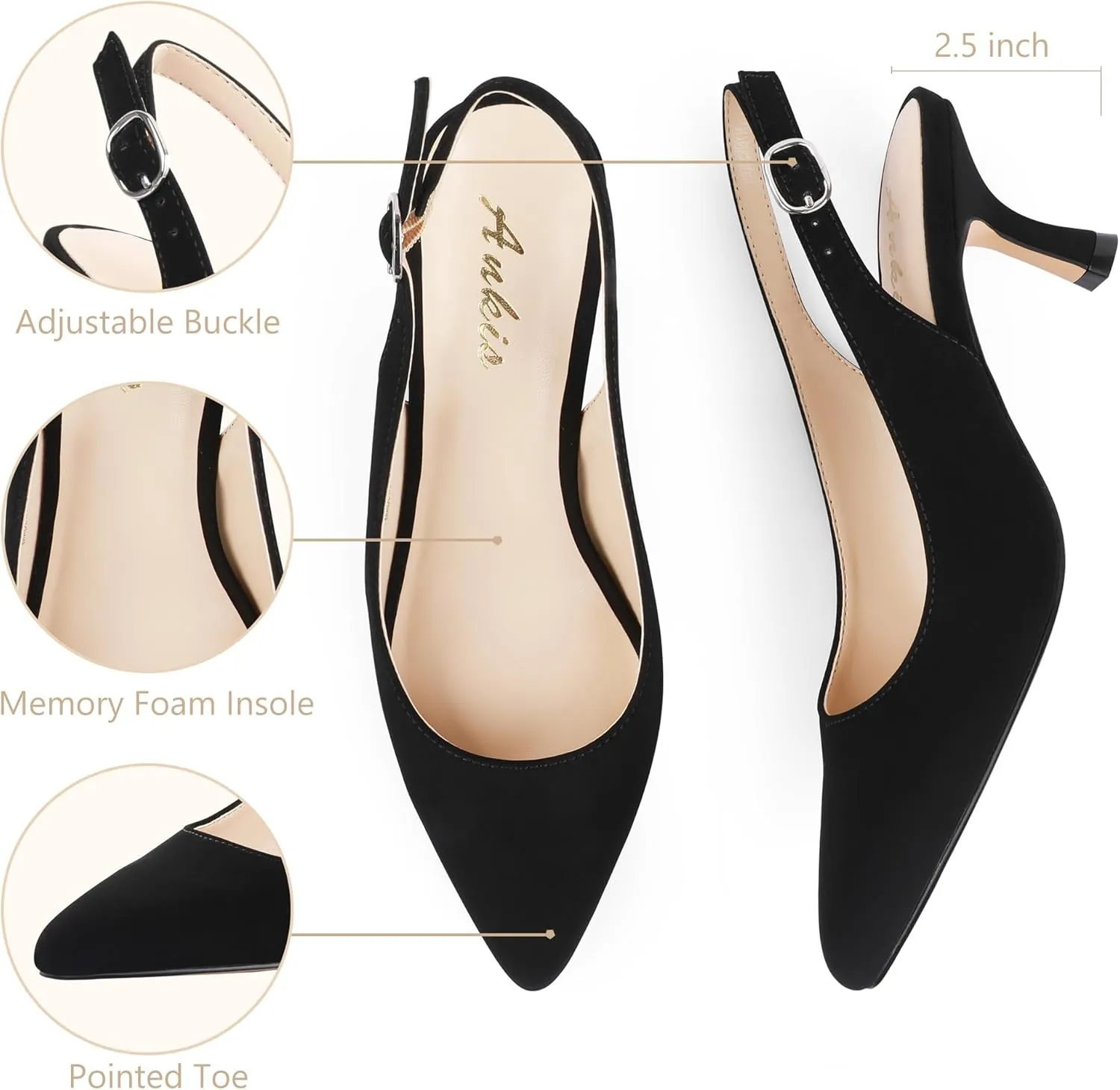Ankis Slingback Heels for Women Closed Toe Women's Pumps Kitten Heel Wedding Party Casual Dress Shoes