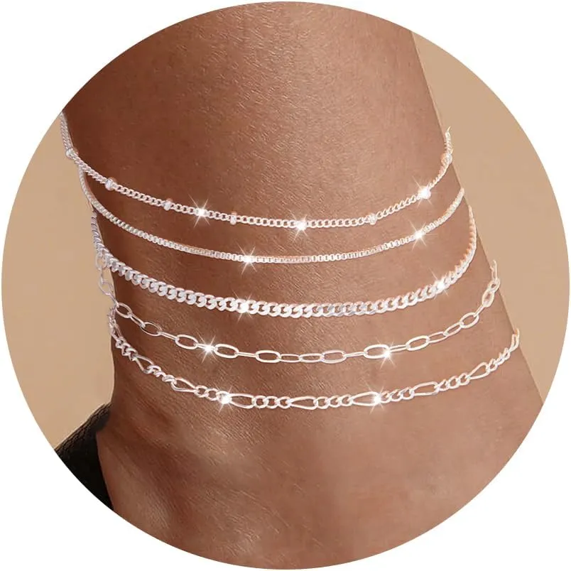Ankle Bracelet for Women, 14K Real Gold Plated Anklets for Women Waterproof,Thin Cuban Paperclip Link Chain Anklets Set for Women Trendy Beach Jewelry for Women??