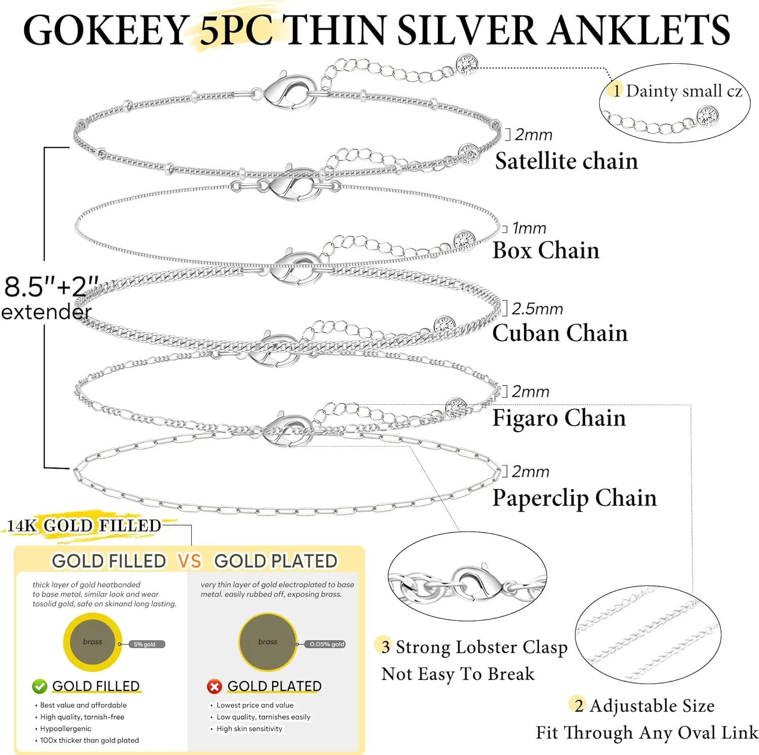 Ankle Bracelet for Women, 14K Real Gold Plated Anklets for Women Waterproof,Thin Cuban Paperclip Link Chain Anklets Set for Women Trendy Beach Jewelry for Women??