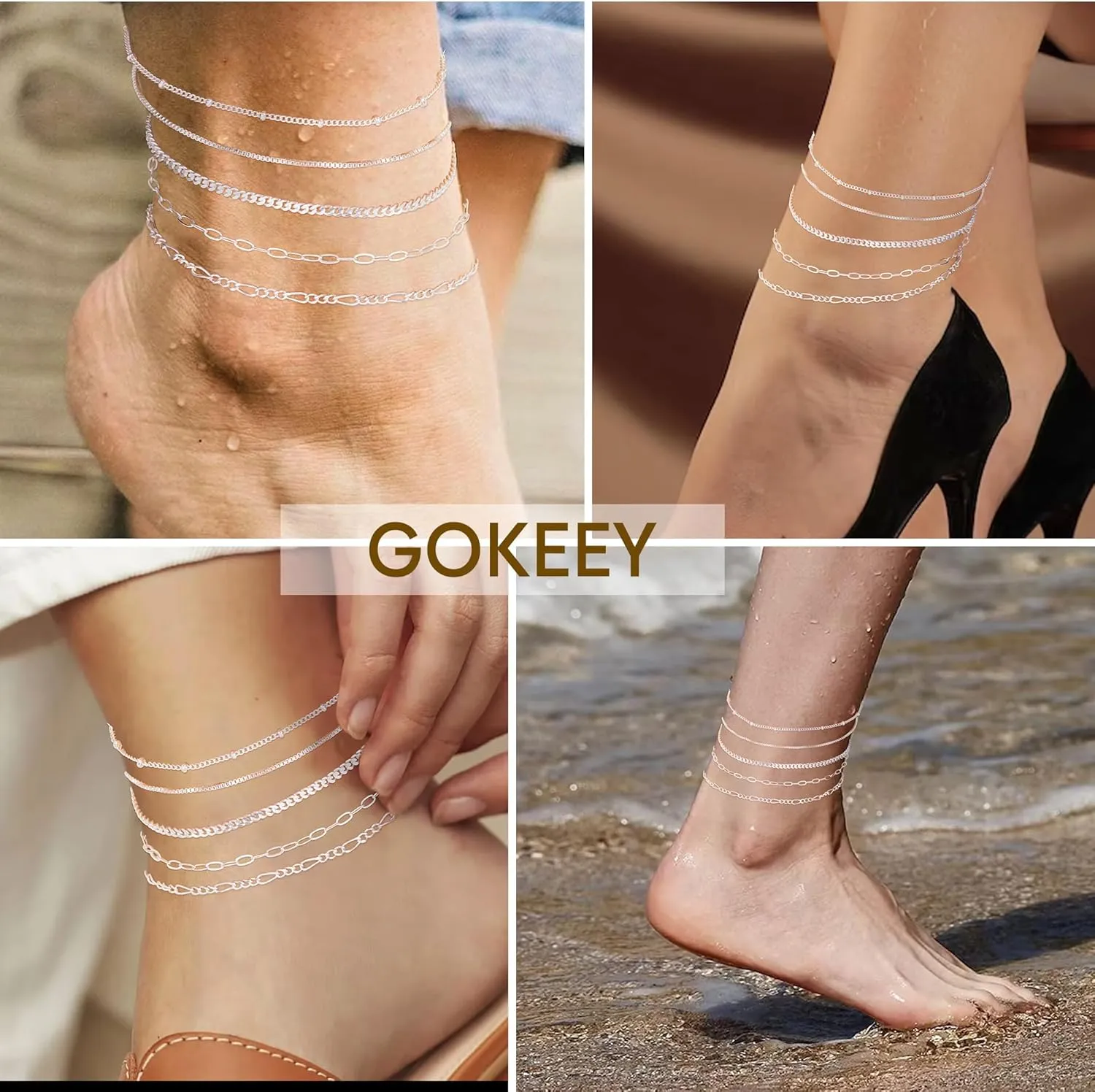 Ankle Bracelet for Women, 14K Real Gold Plated Anklets for Women Waterproof,Thin Cuban Paperclip Link Chain Anklets Set for Women Trendy Beach Jewelry for Women??