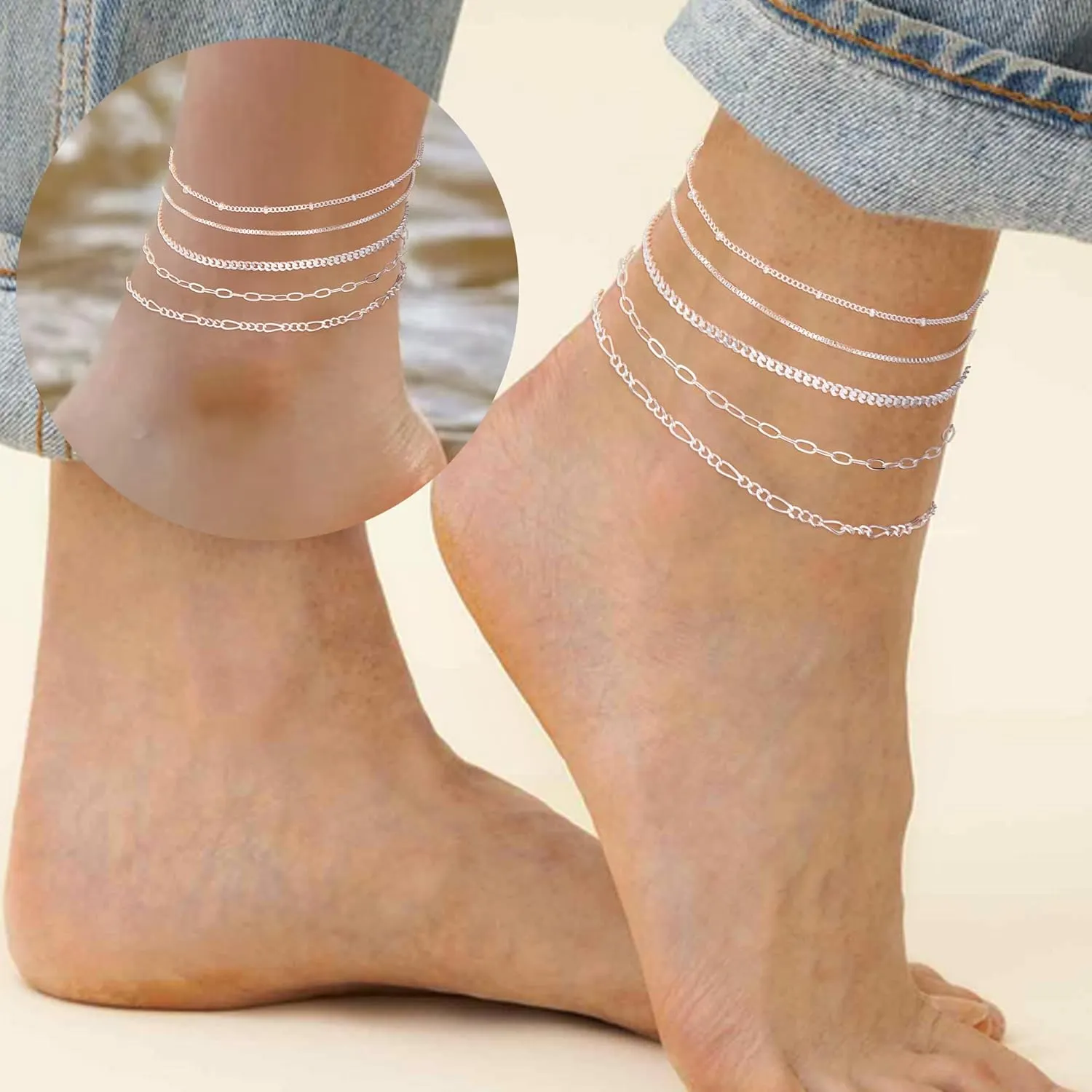 Ankle Bracelet for Women, 14K Real Gold Plated Anklets for Women Waterproof,Thin Cuban Paperclip Link Chain Anklets Set for Women Trendy Beach Jewelry for Women??